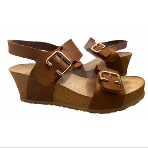 MEPHISTO LISSANDRA SOFT BROWN LEATHER SANDAL WEDGE